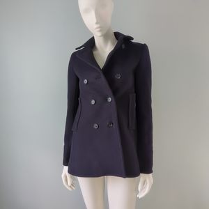 Rare! Jill Stuart Classic Navy Wool Pea Coat with Silk Lining 0 XS